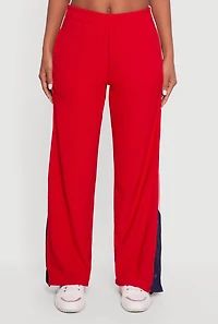 Womens Color Block Snap Button Side Track Pants, Red,