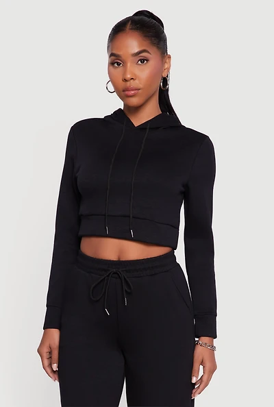 Womens Cropped Long Sleeve Pullover Hoodie,