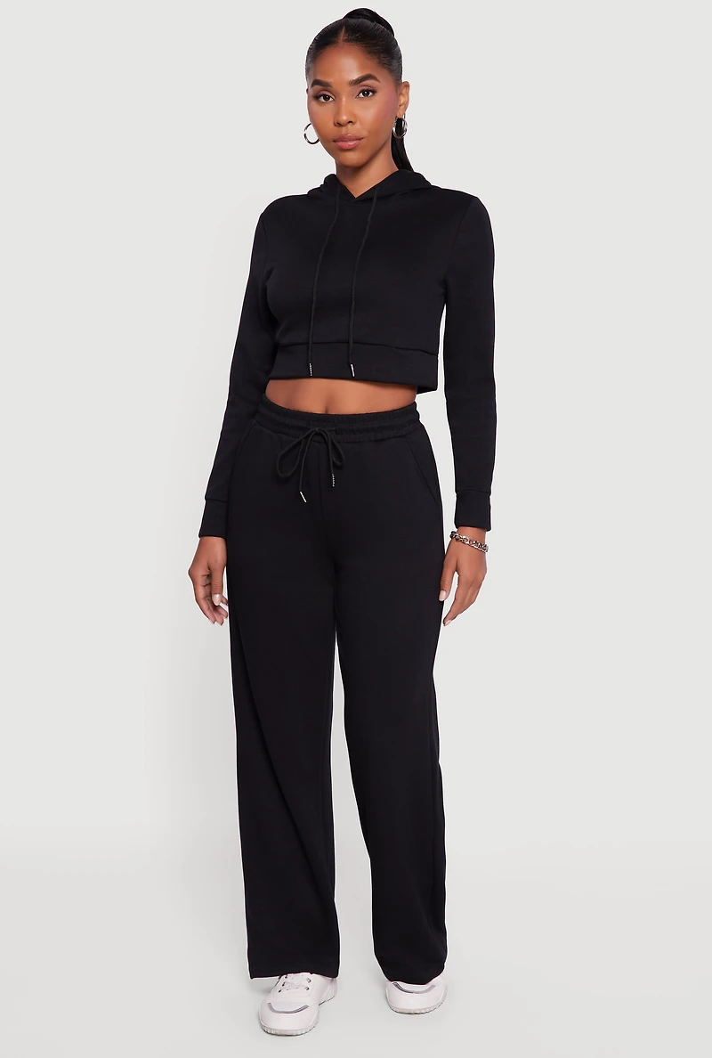 Womens Cropped Long Sleeve Pullover Hoodie,