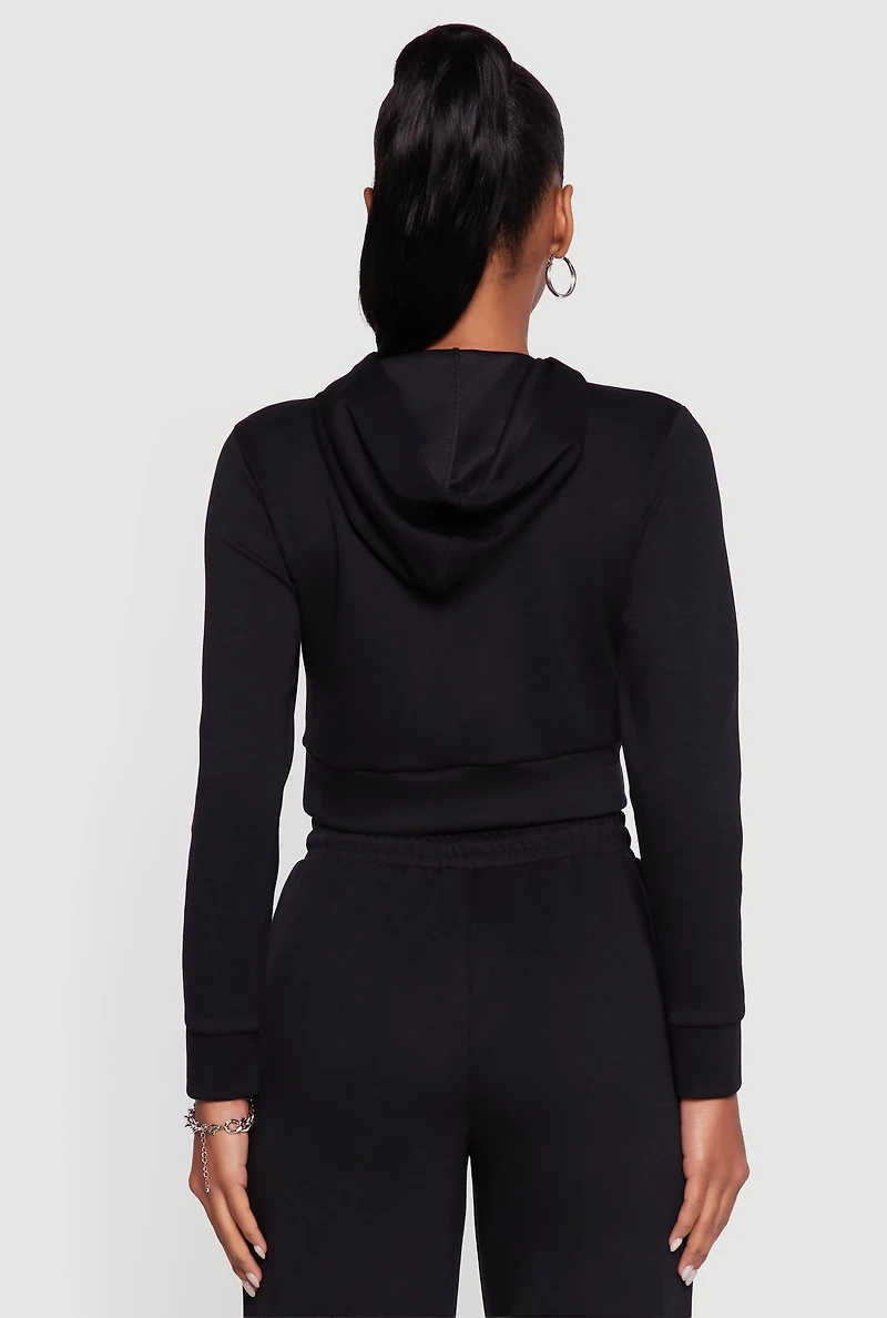 Womens Cropped Long Sleeve Pullover Hoodie,