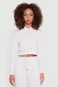 Womens Cropped Long Sleeve Pullover Hoodie, Grey, Size XL