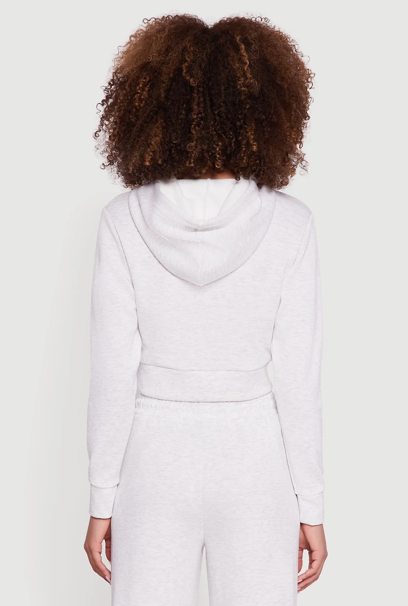 Womens Cropped Long Sleeve Pullover Hoodie, Grey, Size XL