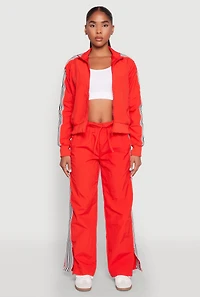 Womens Contrast Trim Slit Hem Track Pants, Red, Size L