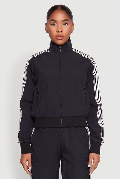 Womens Contrast Trim Mock Neck Track Jacket,