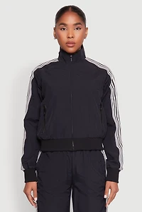 Womens Contrast Trim Mock Neck Track Jacket,