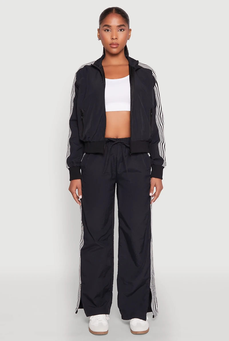 Womens Contrast Trim Mock Neck Track Jacket,