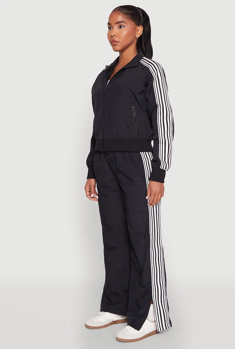 Womens Contrast Trim Mock Neck Track Jacket,