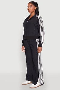 Womens Contrast Trim Mock Neck Track Jacket,