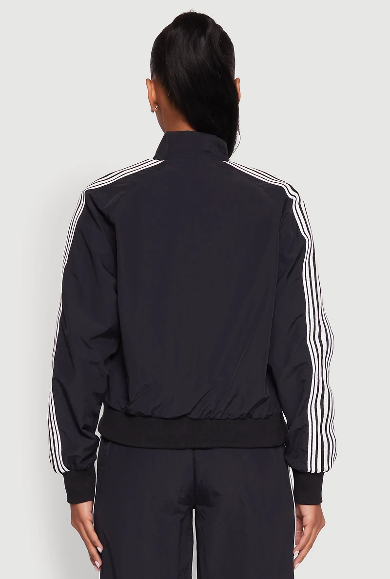 Womens Contrast Trim Mock Neck Track Jacket,