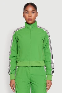 Womens Contrast Trim Mock Neck Track Jacket, Green, Size M