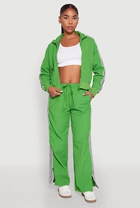 Womens Contrast Trim Mock Neck Track Jacket, Green, Size M