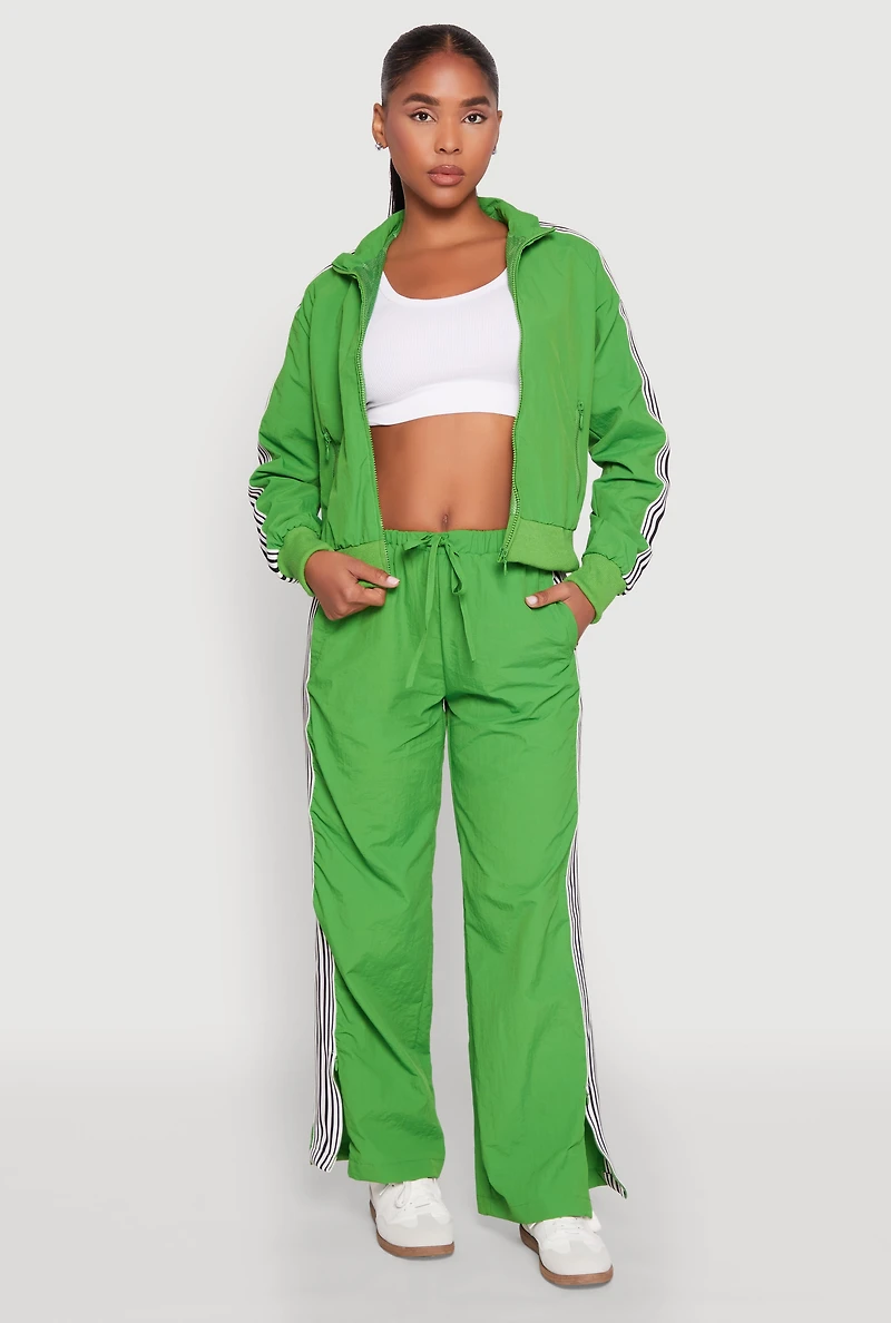 Womens Contrast Trim Mock Neck Track Jacket, Green, Size S