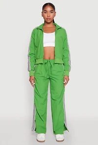Womens Contrast Trim Mock Neck Track Jacket, Green, Size M