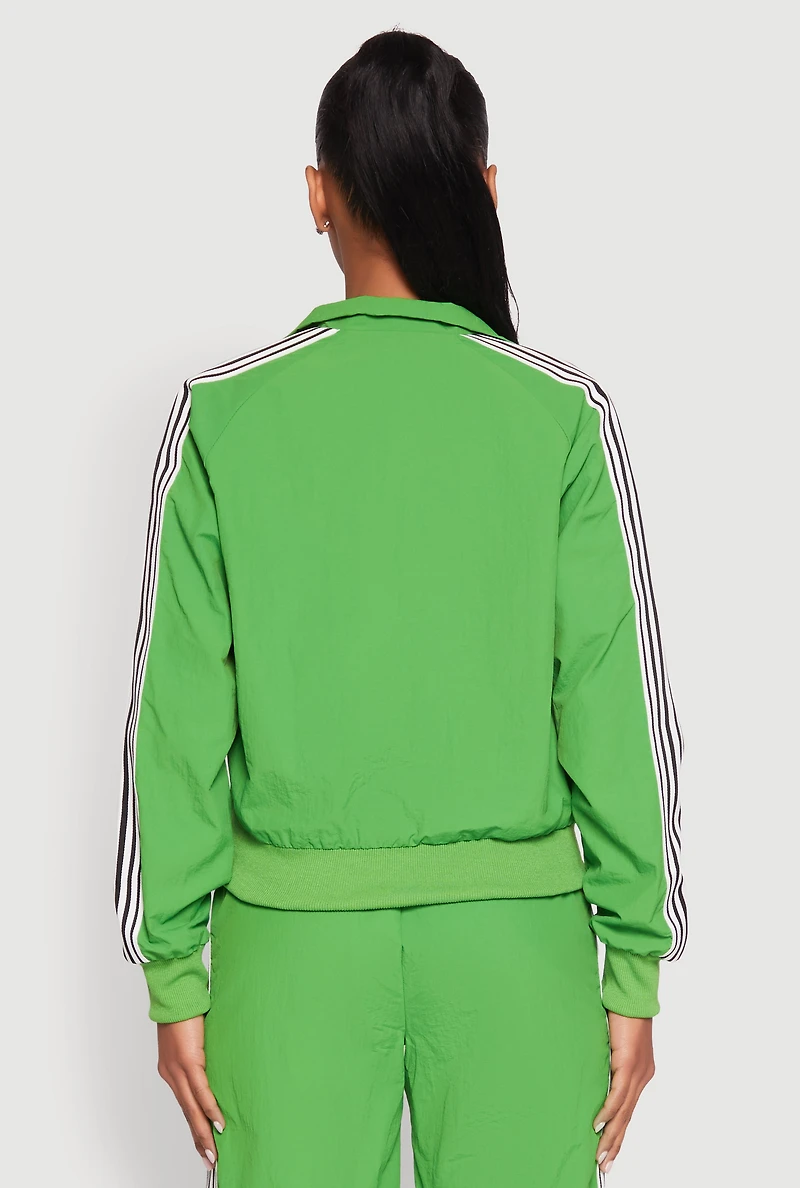 Womens Contrast Trim Mock Neck Track Jacket, Green, Size S