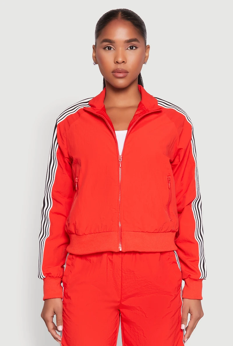 Womens Contrast Trim Mock Neck Track Jacket, Red, Size M