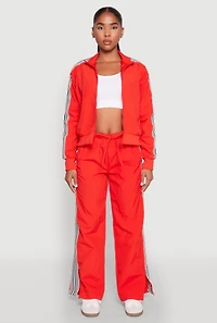 Womens Contrast Trim Mock Neck Track Jacket, Red, Size M