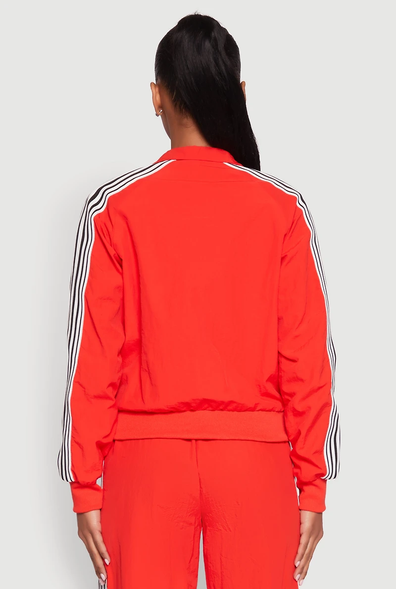 Womens Contrast Trim Mock Neck Track Jacket, Red, Size M