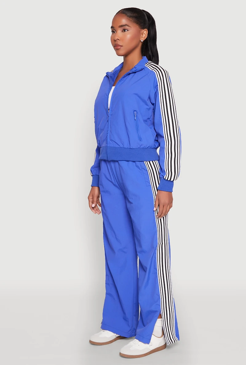 Womens Contrast Trim Mock Neck Track Jacket, Blue, Size M