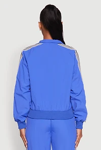 Womens Contrast Trim Mock Neck Track Jacket, Blue, Size M