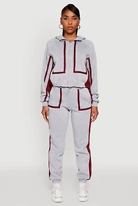 Contrast Trim Zip Front Toggle Drawstring Hoodie