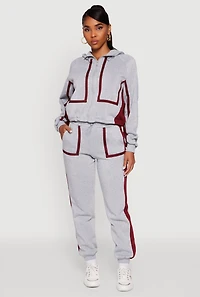 Contrast Trim Zip Front Toggle Drawstring Hoodie