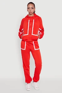 Womens Contrast Trim Zip Front Toggle Drawstring Hoodie, Red, Size M