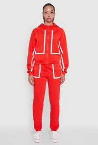 Womens Contrast Trim Zip Front Toggle Drawstring Hoodie, Red, Size M