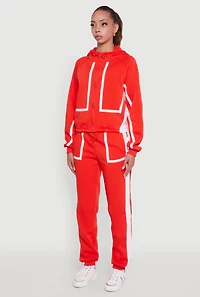 Womens Contrast Trim Zip Front Toggle Drawstring Hoodie, Red, Size M