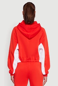 Womens Contrast Trim Zip Front Toggle Drawstring Hoodie, Red, Size M