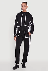 Womens Contrast Trim Toggle Drawstring Waist Sweatpants, Black,