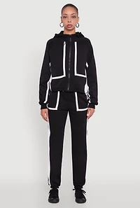 Womens Contrast Trim Toggle Drawstring Waist Sweatpants, Black,