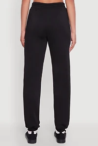Womens Contrast Trim Toggle Drawstring Waist Sweatpants, Black,