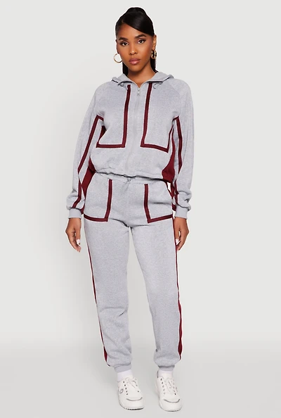 Womens Contrast Trim Toggle Drawstring Waist Sweatpants, Grey,
