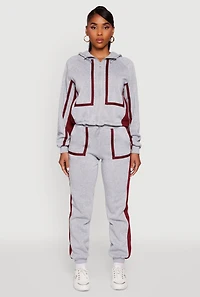 Womens Contrast Trim Toggle Drawstring Waist Sweatpants, Grey,