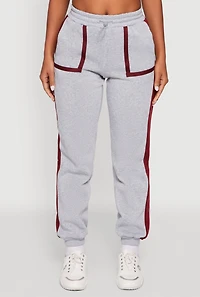Womens Contrast Trim Toggle Drawstring Waist Sweatpants, Grey,