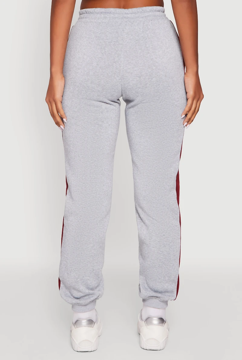 Womens Contrast Trim Toggle Drawstring Waist Sweatpants, Grey,