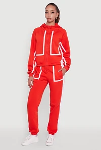 Womens Contrast Trim Toggle Drawstring Waist Sweatpants, Red, Size XL