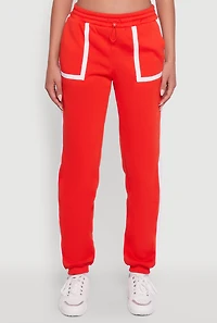 Womens Contrast Trim Toggle Drawstring Waist Sweatpants, Red, Size XL