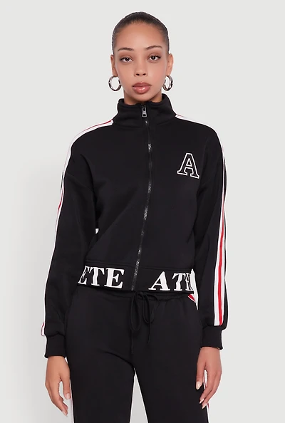 Womens Athlete Graphic Zip Front Sweatshirt,