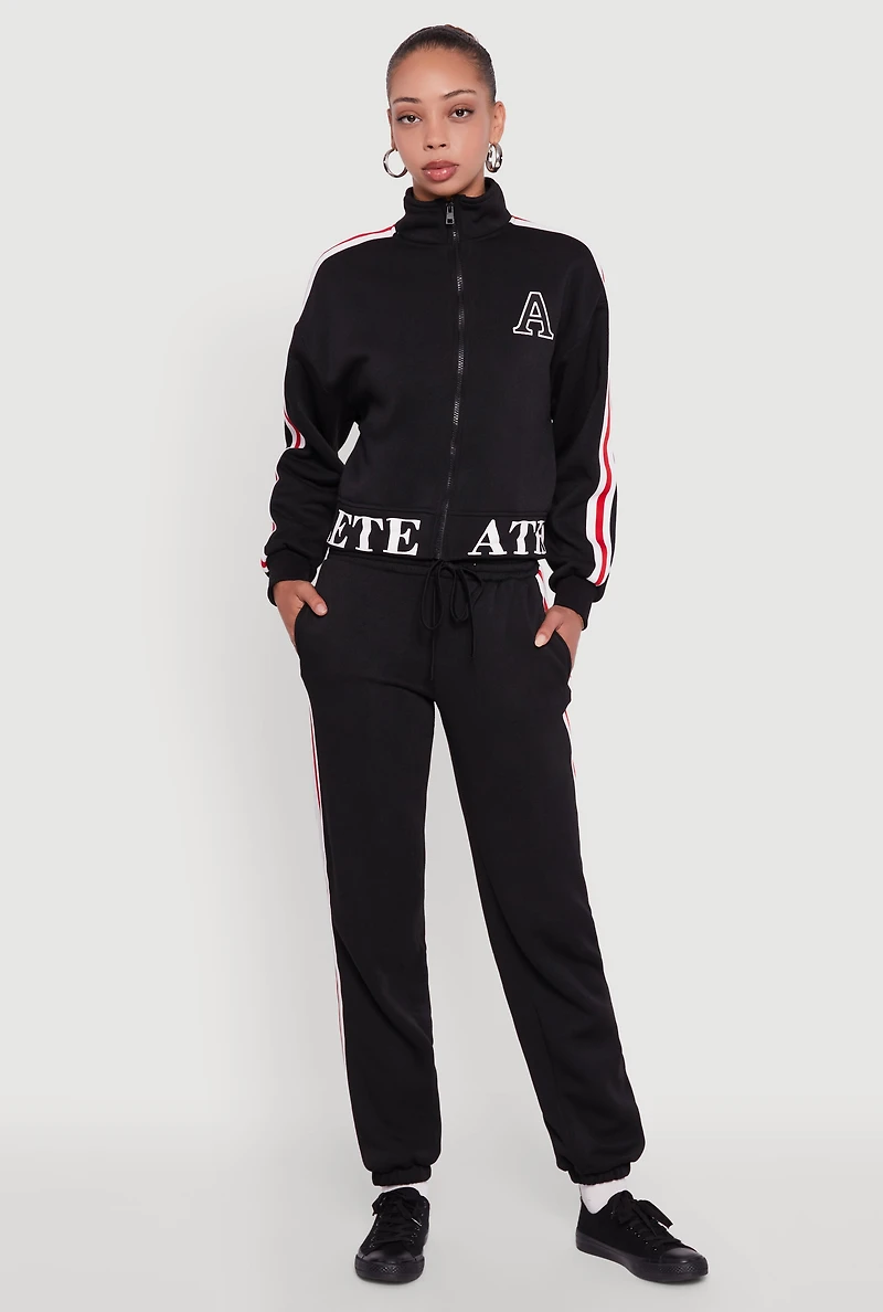 Womens Athlete Graphic Zip Front Sweatshirt, Black, Size L