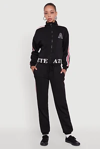 Womens Athlete Graphic Zip Front Sweatshirt, Black, Size L