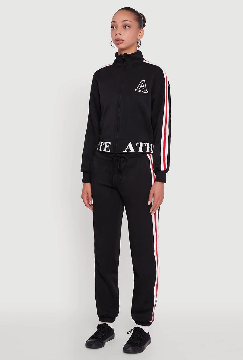 Womens Athlete Graphic Zip Front Sweatshirt, Black, Size L