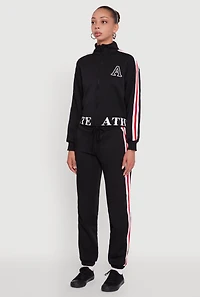 Womens Athlete Graphic Zip Front Sweatshirt, Black, Size L