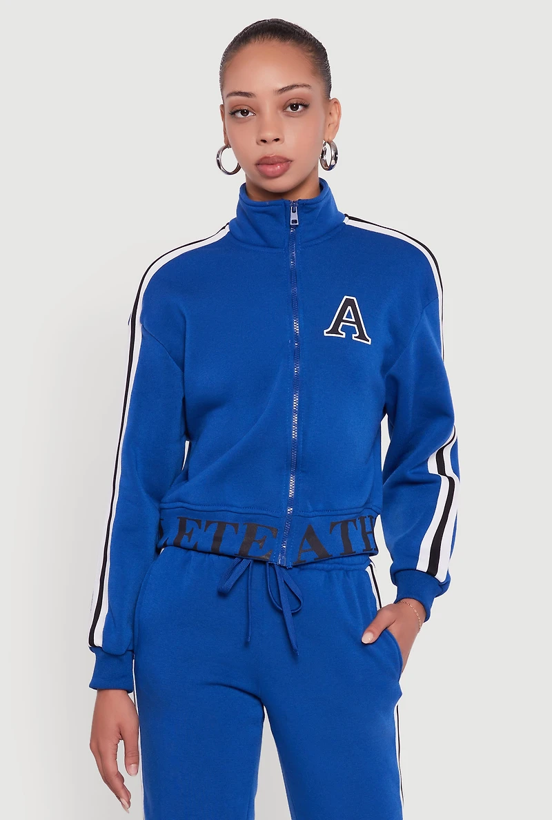 Womens Athlete Graphic Zip Front Sweatshirt, Blue, Size S