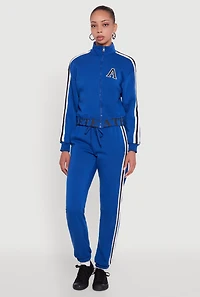 Womens Athlete Graphic Zip Front Sweatshirt, Blue, Size S