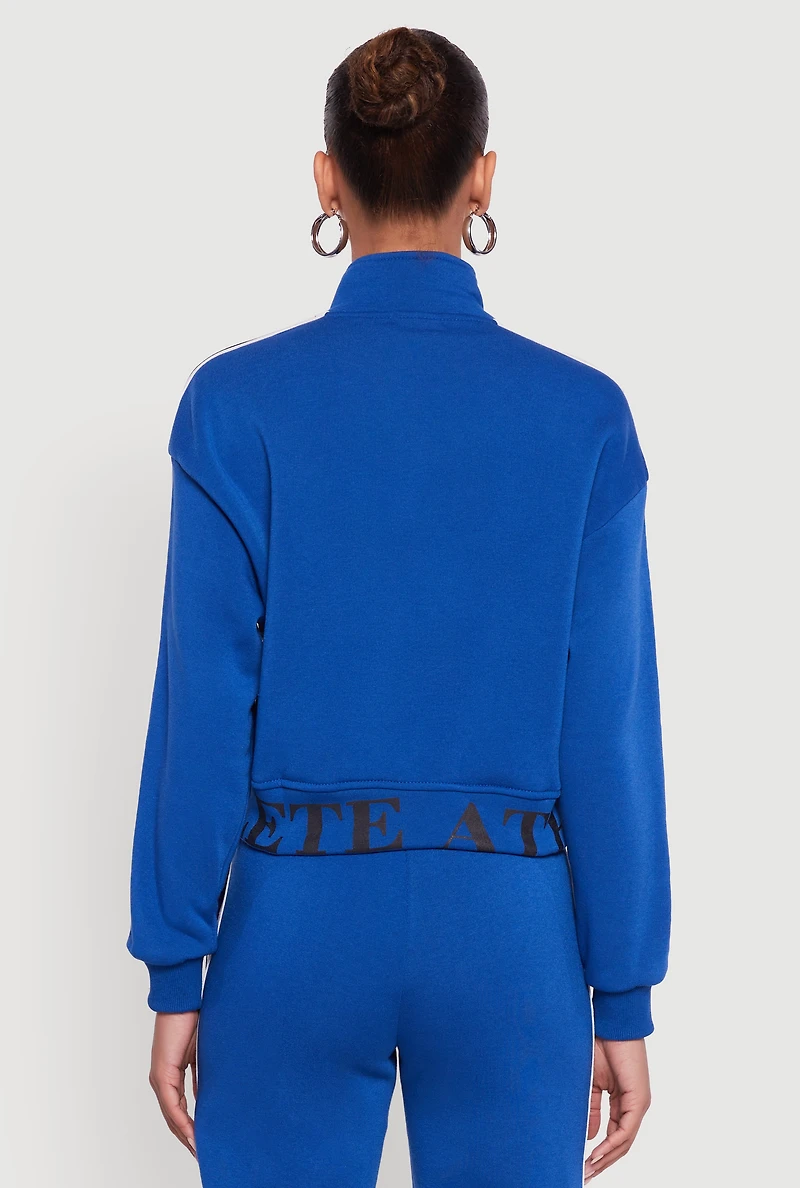 Womens Athlete Graphic Zip Front Sweatshirt, Blue, Size S