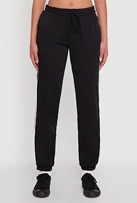 Womens Varsity Stripe Side Drawstring Waist Sweatpants, Black,