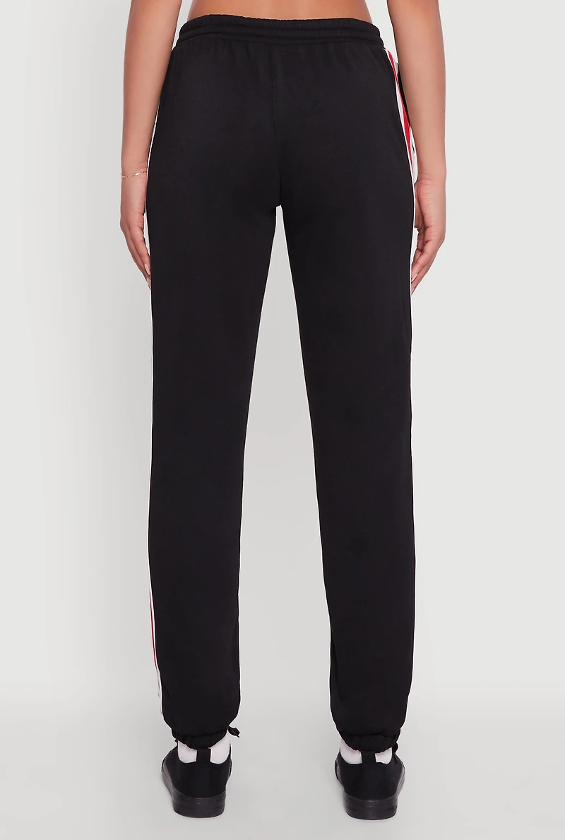 Womens Varsity Stripe Side Drawstring Waist Sweatpants, Black,