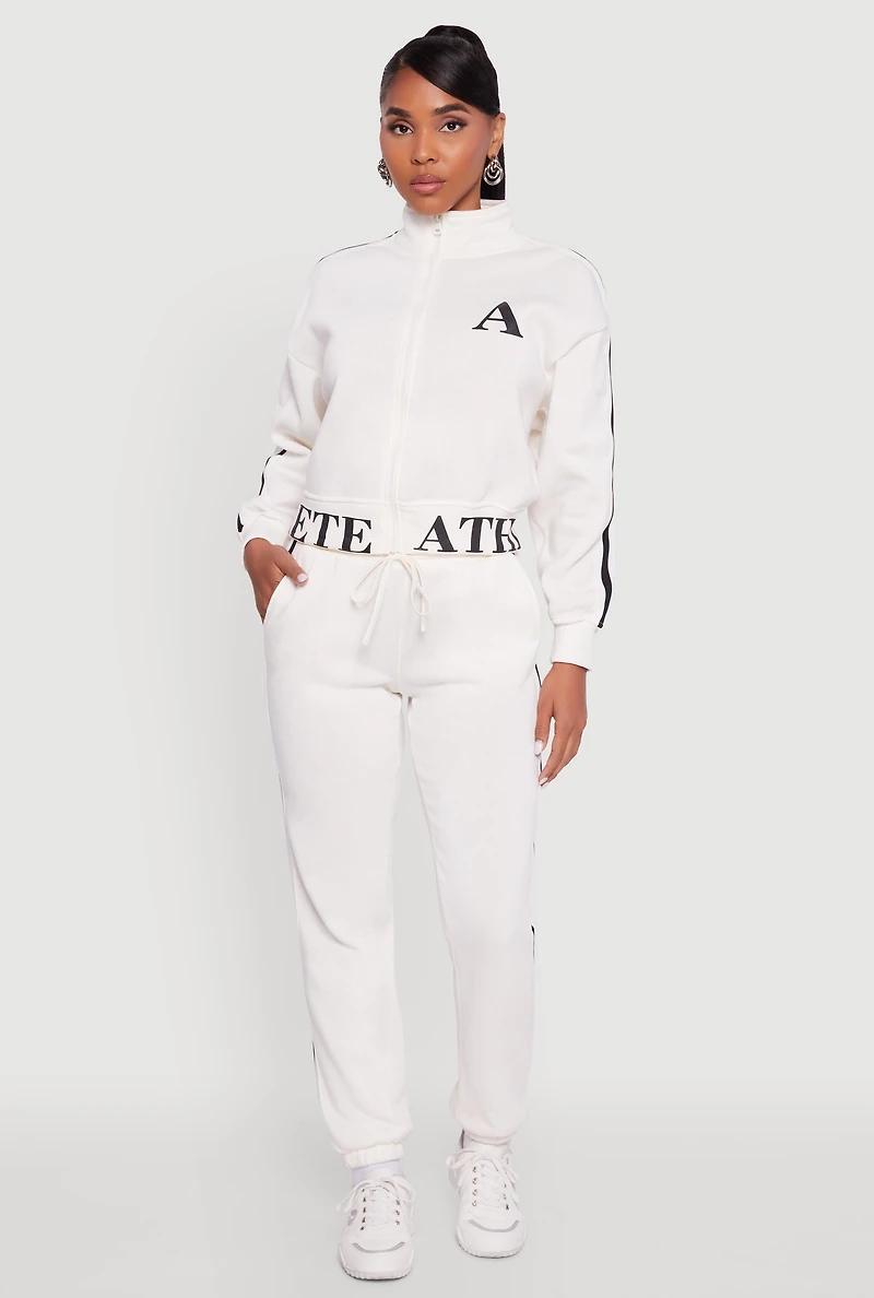 Womens Varsity Stripe Side Drawstring Waist Sweatpants, White,