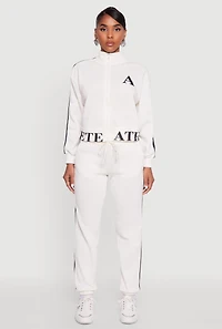 Womens Varsity Stripe Side Drawstring Waist Sweatpants, White, Size XL